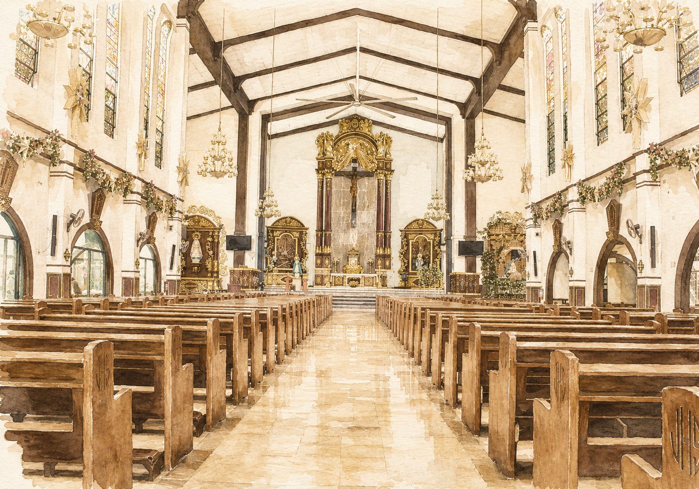 The interior nave and altar of Sta. Clara de Montefalco Church